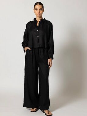 Cleobella Negara  Black Wide-Leg Linen Pants and Blouse Oversized